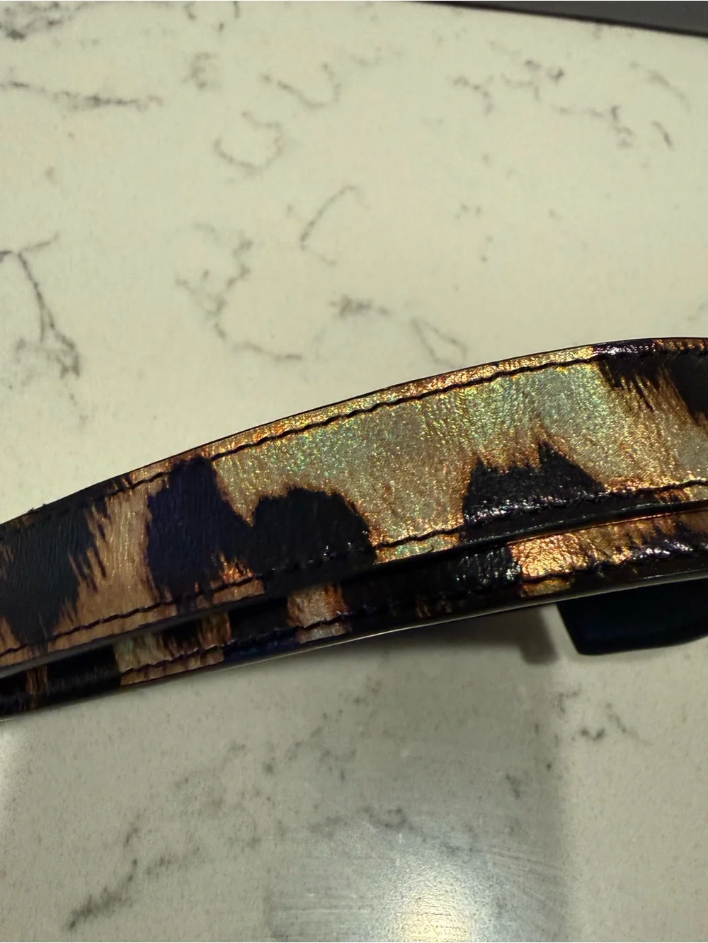 Kurt Geiger Metallic Black-Brown Leather Belt with Gold Bird-Head Buckle